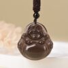 Natural Black Obsidian Laughing Buddha Pendant Necklace Natural Black Obsidian Laughing Buddha Pendant Necklace