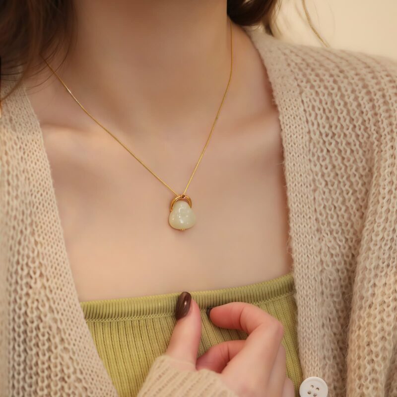 Natural Hetian Jade Laughing Buddha Pendant Necklace Natural Hetian Jade Laughing Buddha Pendant Necklace - 5