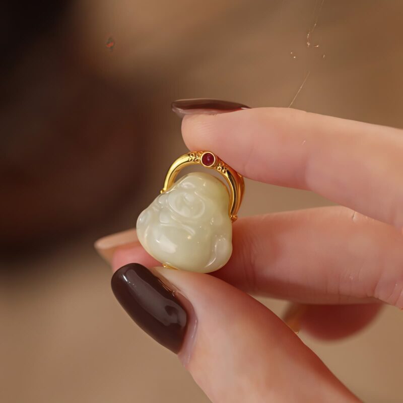 Natural Hetian Jade Laughing Buddha Pendant Necklace Natural Hetian Jade Laughing Buddha Pendant Necklace - 3