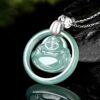 Natural Jade Laughing Buddha Silver Pendant Necklace - 3
