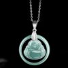 Natural Jade Laughing Buddha Silver Pendant Necklace - 4