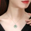 Natural Jade Laughing Buddha Silver Pendant Necklace - 8