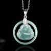 Natural Jade Laughing Buddha Silver Pendant Necklace - 1