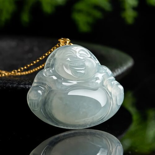 Natural Jade Laughing Buddha Pendant Necklace - 2