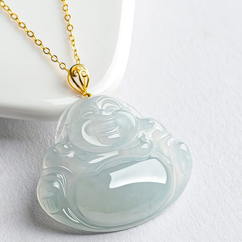 Natural Jade Laughing Buddha Pendant Necklace - 5