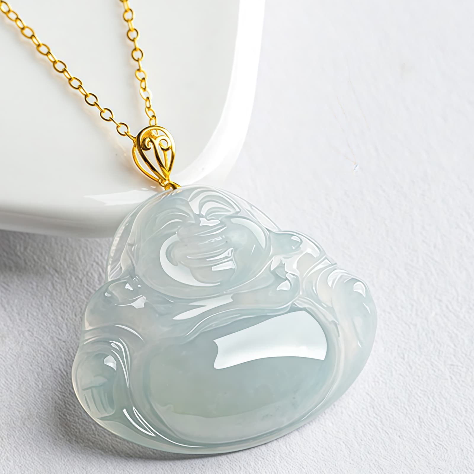 Natural Jade Laughing Buddha Pendant Necklace - 5