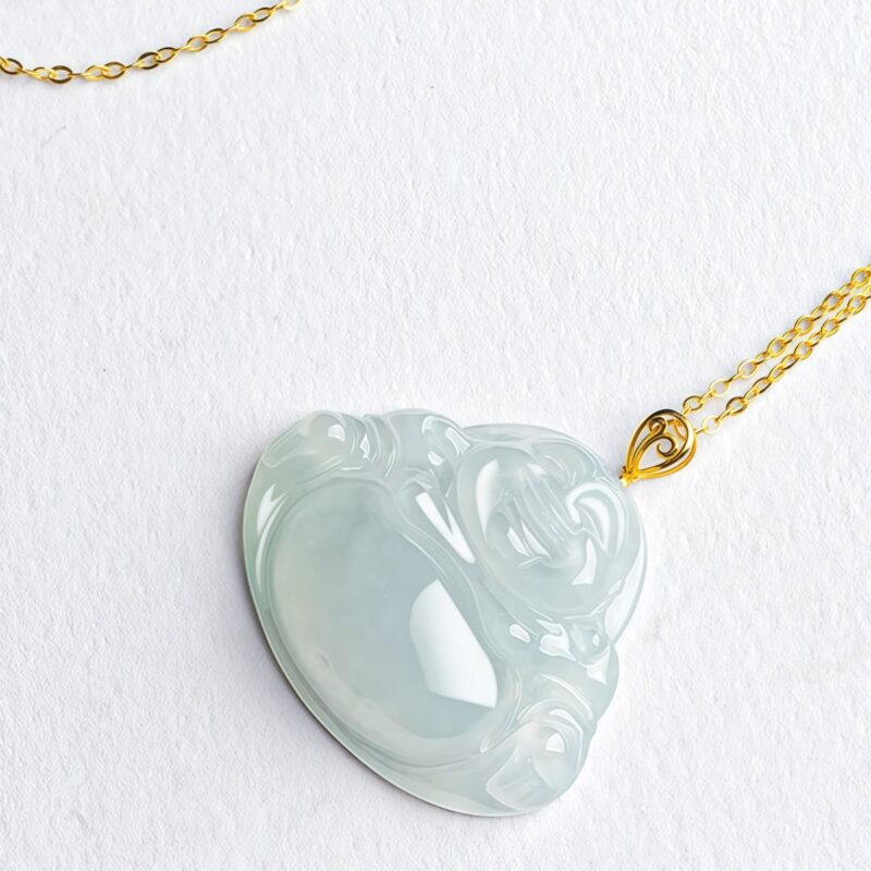 Natural Jade Laughing Buddha Pendant Necklace - 6