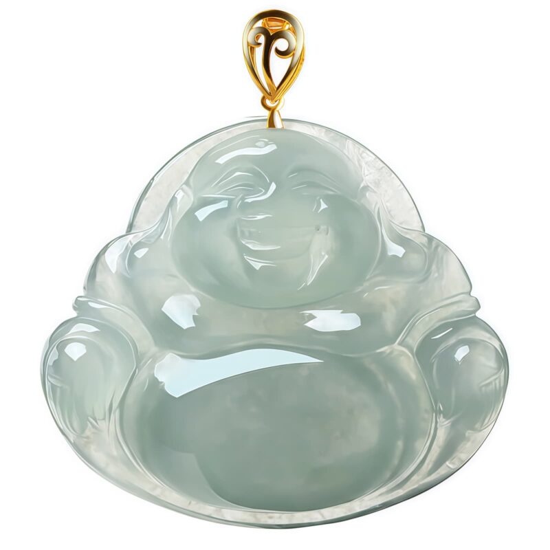 Natural Jade Laughing Buddha Pendant Necklace - 8