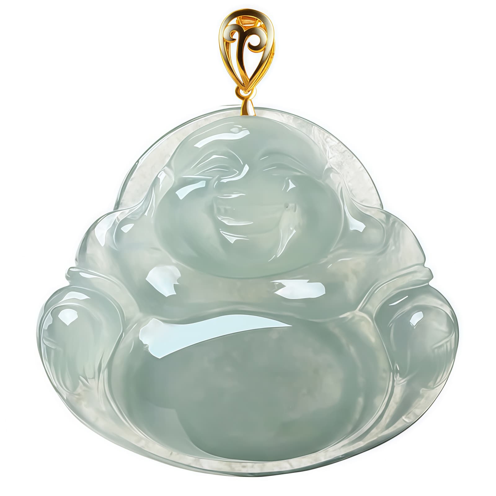 Natural Jade Laughing Buddha Pendant Necklace - 8