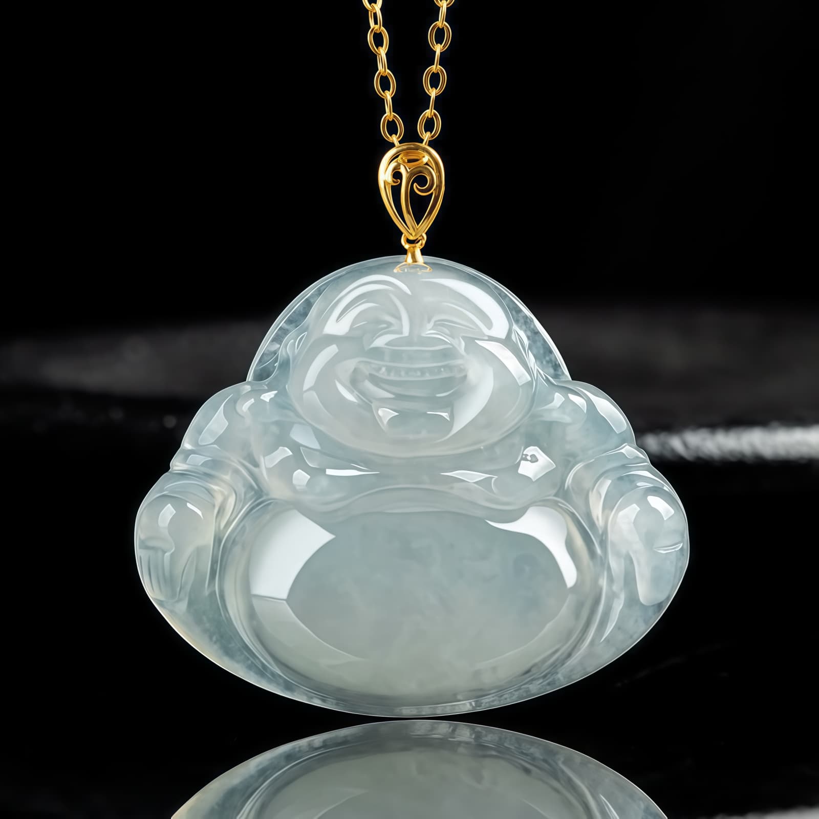 Natural Jade Laughing Buddha Pendant Necklace - 1