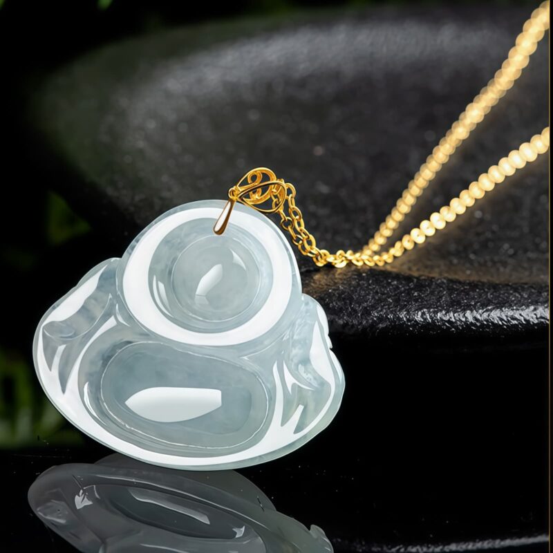 Natural Jade Laughing Buddha Pendant Necklace - 7