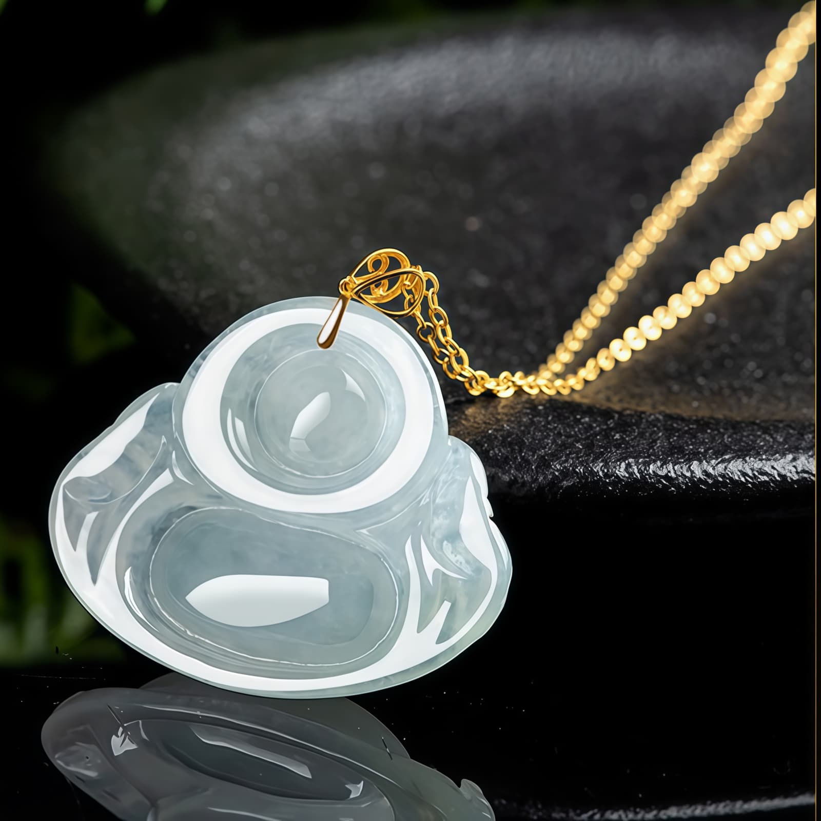 Natural Jade Laughing Buddha Pendant Necklace - 7