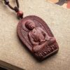 Small Leaf Red Sandalwood Zodiac Buddha Pendant Necklace Small Leaf Red Sandalwood Zodiac Buddha Pendant Necklace - 18