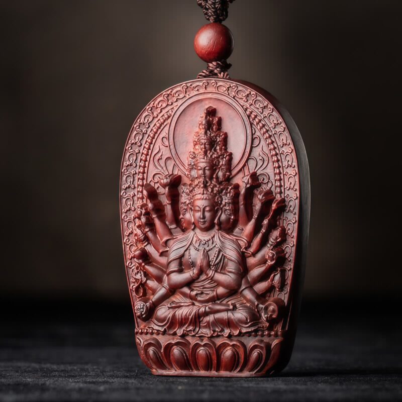 Small Leaf Red Sandalwood Zodiac Buddha Pendant Necklace Small Leaf Red Sandalwood Zodiac Buddha Pendant Necklace - 3