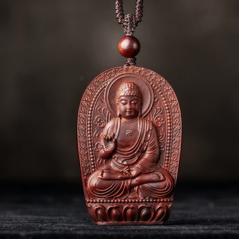 Small Leaf Red Sandalwood Zodiac Buddha Pendant Necklace Small Leaf Red Sandalwood Zodiac Buddha Pendant Necklace - 14