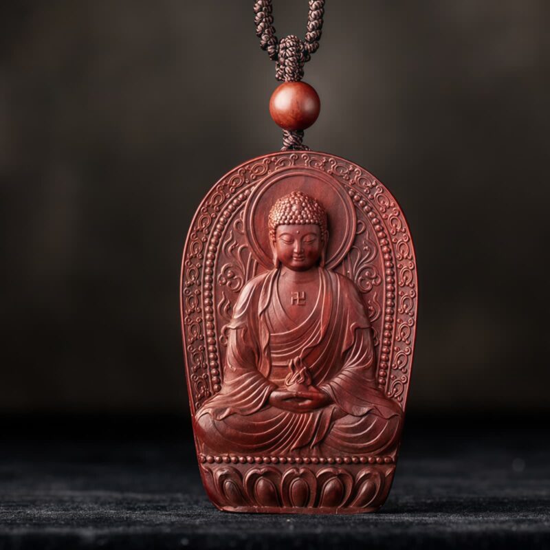 Small Leaf Red Sandalwood Zodiac Buddha Pendant Necklace Small Leaf Red Sandalwood Zodiac Buddha Pendant Necklace - 16
