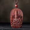 Small Leaf Red Sandalwood Zodiac Buddha Pendant Necklace Small Leaf Red Sandalwood Zodiac Buddha Pendant Necklace - 2