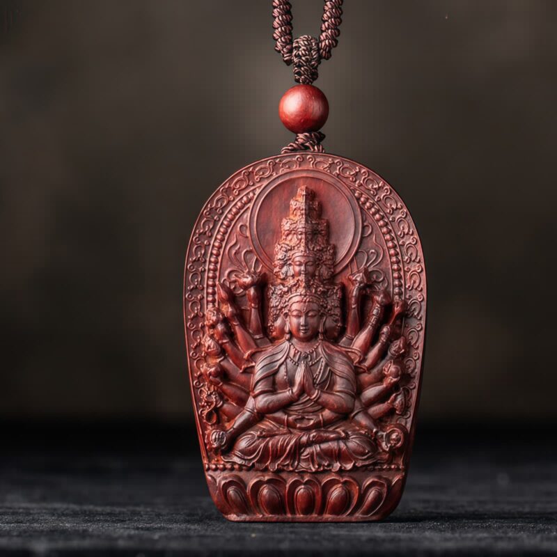 Small Leaf Red Sandalwood Zodiac Buddha Pendant Necklace Small Leaf Red Sandalwood Zodiac Buddha Pendant Necklace - 2