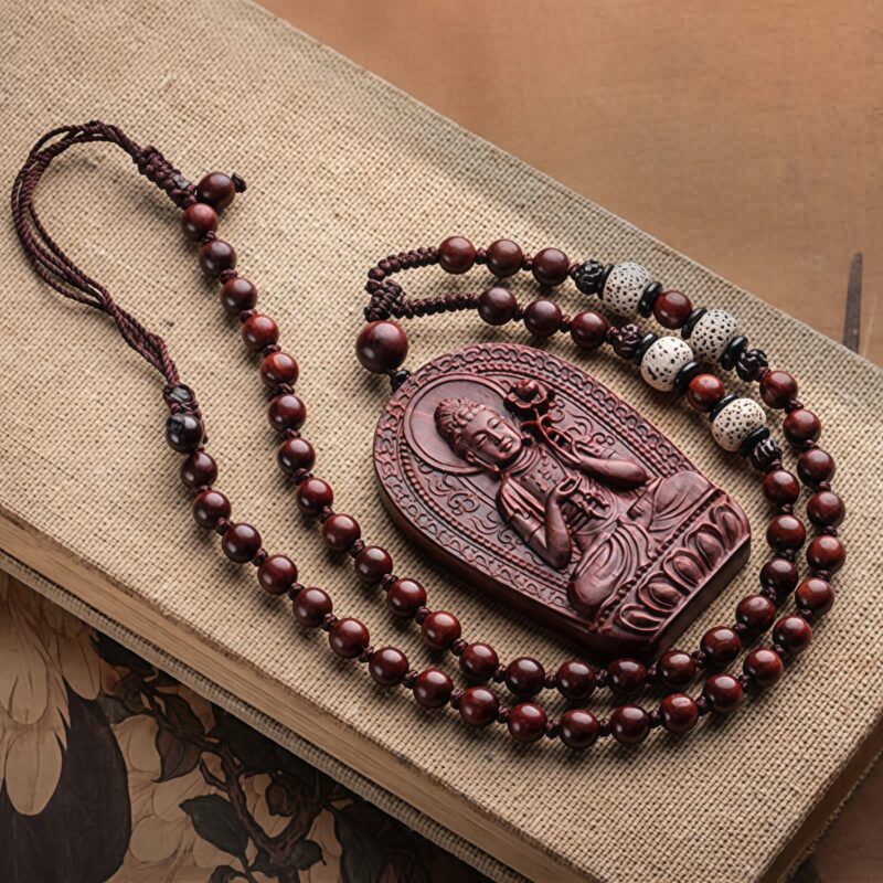 Small Leaf Red Sandalwood Zodiac Buddha Pendant Necklace Small Leaf Red Sandalwood Zodiac Buddha Pendant Necklace - 13