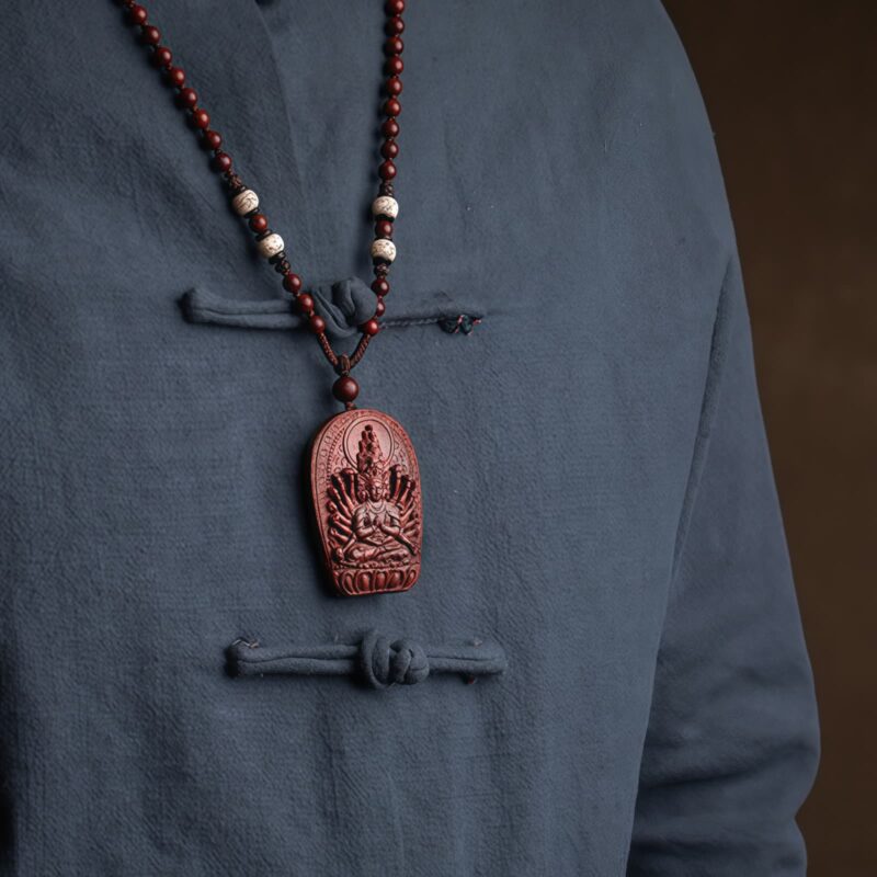 Small Leaf Red Sandalwood Zodiac Buddha Pendant Necklace Small Leaf Red Sandalwood Zodiac Buddha Pendant Necklace - 6