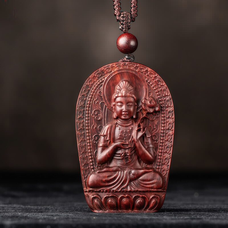 Small Leaf Red Sandalwood Zodiac Buddha Pendant Necklace Small Leaf Red Sandalwood Zodiac Buddha Pendant Necklace - 11