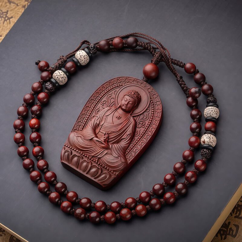 Small Leaf Red Sandalwood Zodiac Buddha Pendant Necklace Small Leaf Red Sandalwood Zodiac Buddha Pendant Necklace - 17