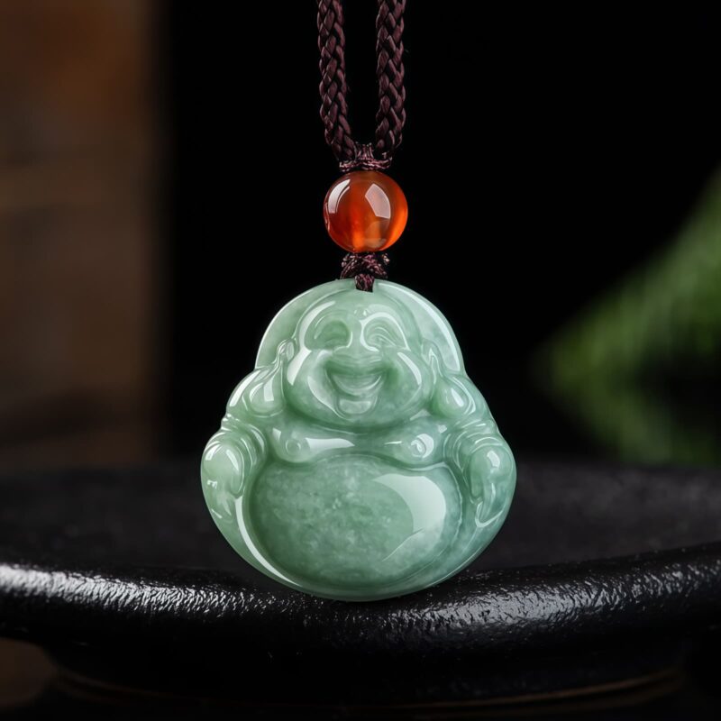 Vintage Cyan Jade Laughing Buddha Pendant Necklace Vintage Cyan Jade Laughing Buddha Pendant Necklace