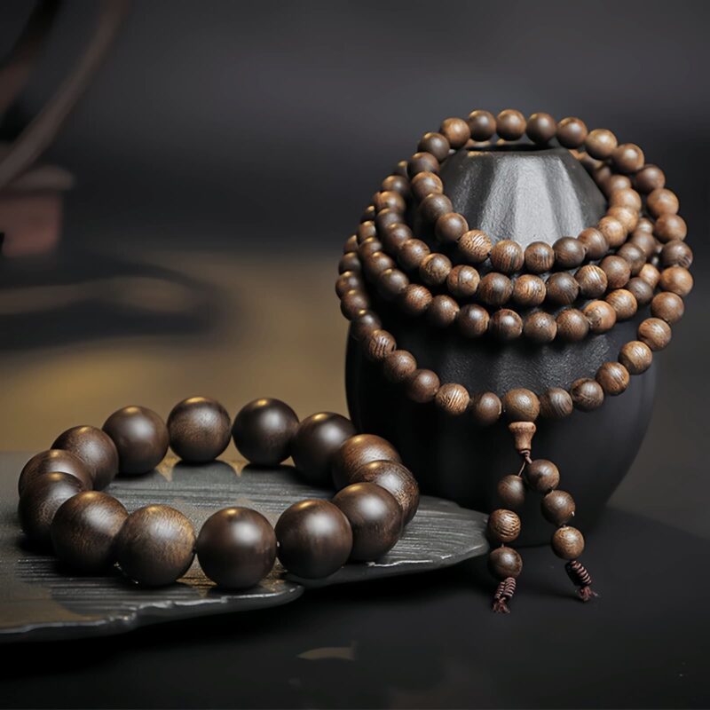 Agarwood 108 Mala Beads Peace Bracelet - 15