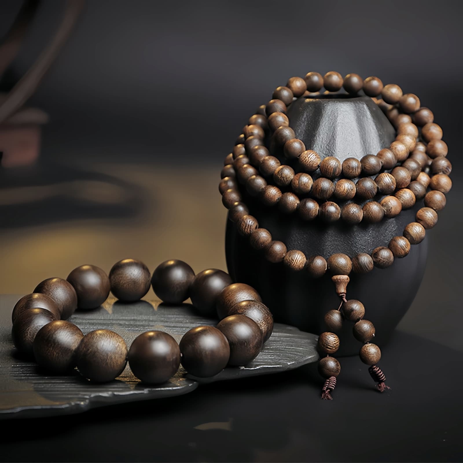 Agarwood 108 Mala Beads Peace Bracelet - 15
