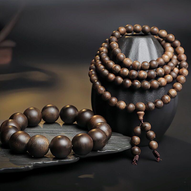 Agarwood 108 Mala Beads Peace Bracelet - 1