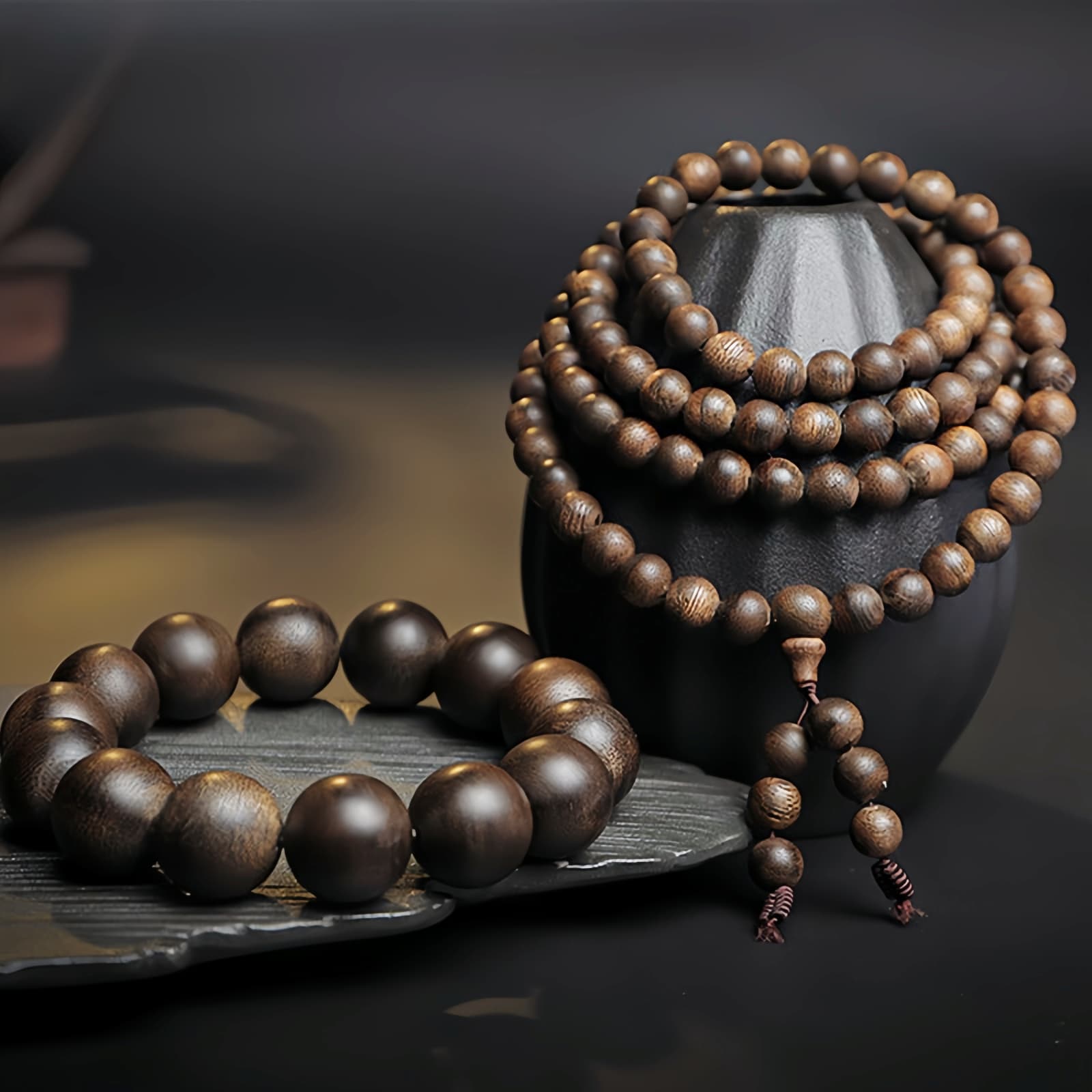 Agarwood 108 Mala Beads Peace Bracelet - 1