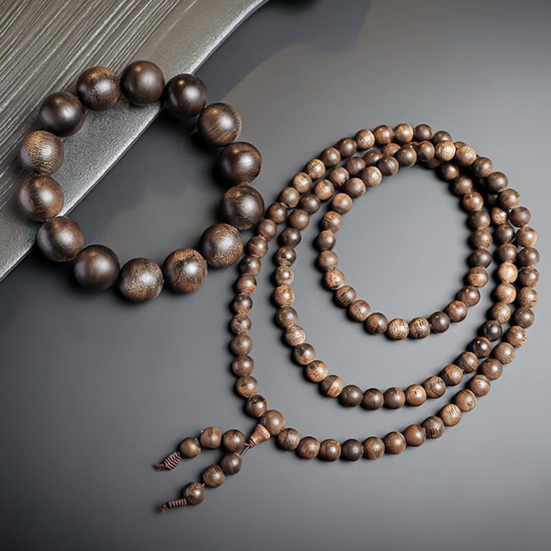 Agarwood 108 Mala Beads Peace Bracelet - 13