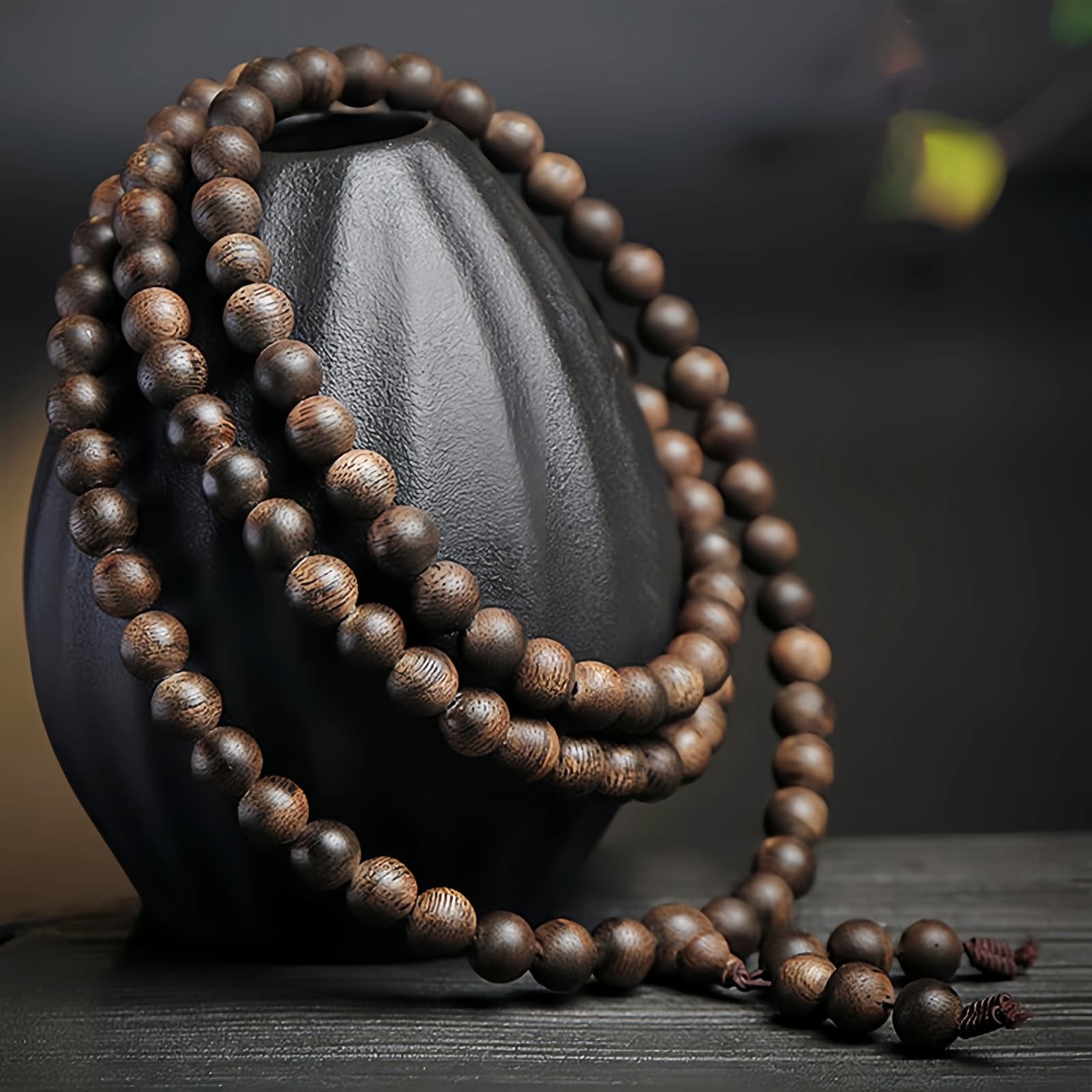 Agarwood 108 Mala Beads Peace Bracelet - 11