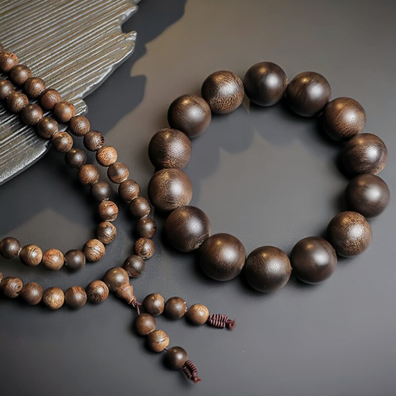 Agarwood 108 Mala Beads Peace Bracelet - 12