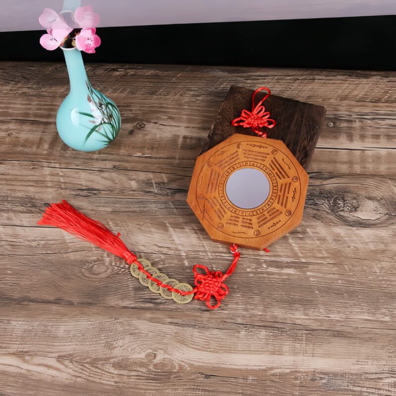 Pfirsichholz Bagua-Karte mit Fünf-Kaiser-Münzen Peach Wood Bagua Map with Five-Emperor Coins - 4
