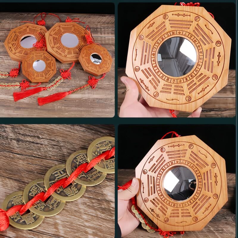 Pfirsichholz Bagua-Karte mit Fünf-Kaiser-Münzen Peach Wood Bagua Map with Five-Emperor Coins - 9
