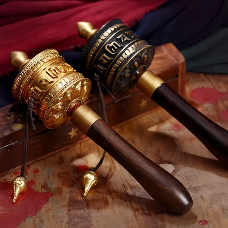 Tibetische Kupfer-Gebetsmühle mit Sechs Silben Mantra Tibetan Copper Six Words Prayer Wheel - 1