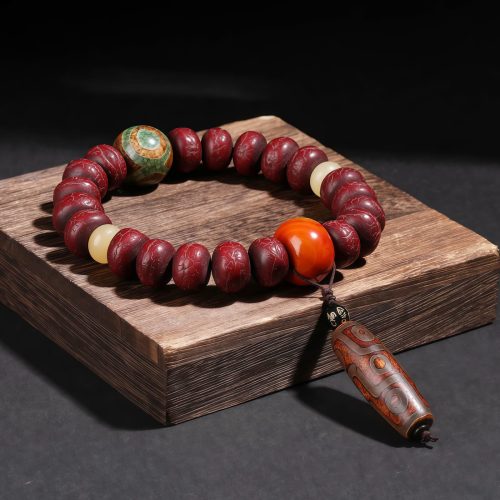 Pulsera Tibetana de Semillas de Bodhi y Dzi del León Danzante