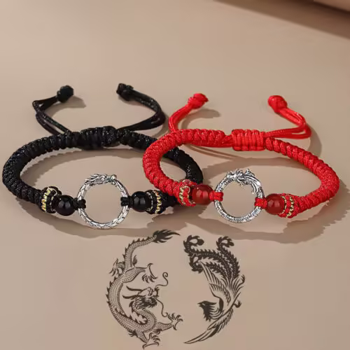 925 Silver Dragon Phoenix Couple Bracelet - 1