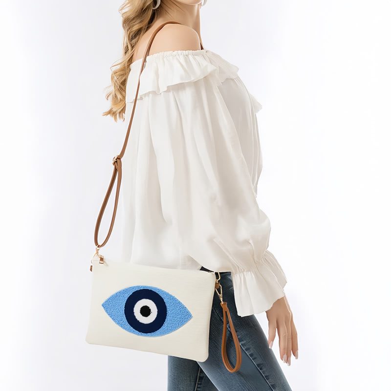 Bolsa Tiracolo de Lona - Olho Grego e Mão de Hamsá Canvas Hamsa Evil Eye Crossbody Bag