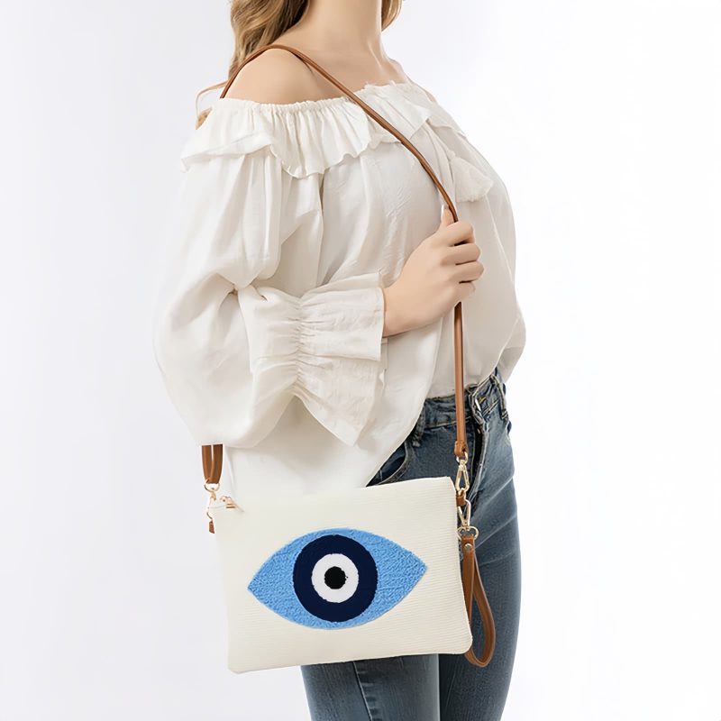 Bolsa Tiracolo de Lona - Olho Grego e Mão de Hamsá Canvas Hamsa Evil Eye Crossbody Bag