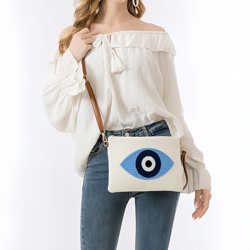 Bolsa Tiracolo de Lona - Olho Grego e Mão de Hamsá Canvas Hamsa Evil Eye Crossbody Bag