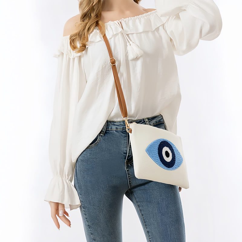 Bolsa Tiracolo de Lona - Olho Grego e Mão de Hamsá Canvas Hamsa Evil Eye Crossbody Bag