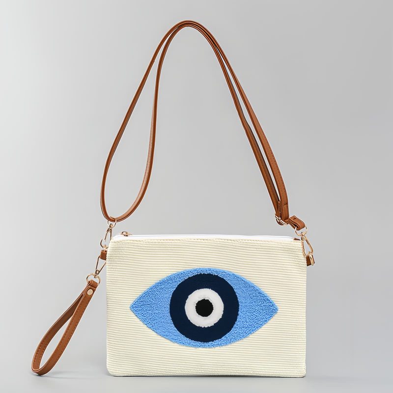 Bolsa Tiracolo de Lona - Olho Grego e Mão de Hamsá Canvas Hamsa Evil Eye Crossbody Bag