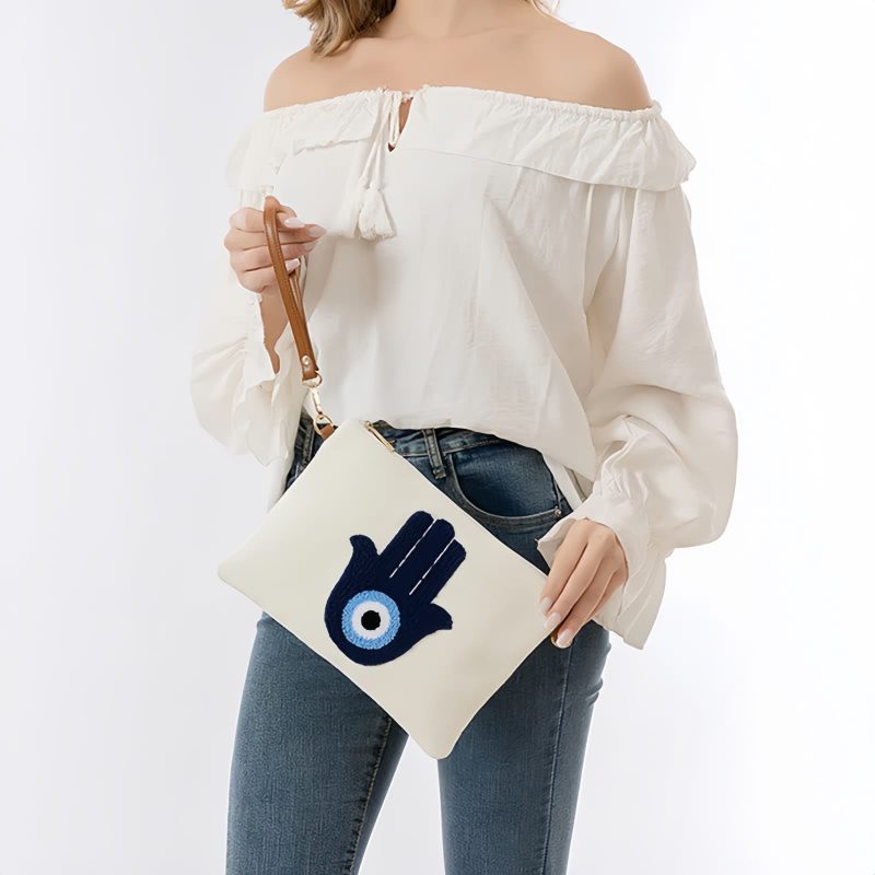 Bolsa Tiracolo de Lona - Olho Grego e Mão de Hamsá Canvas Hamsa Evil Eye Crossbody Bag