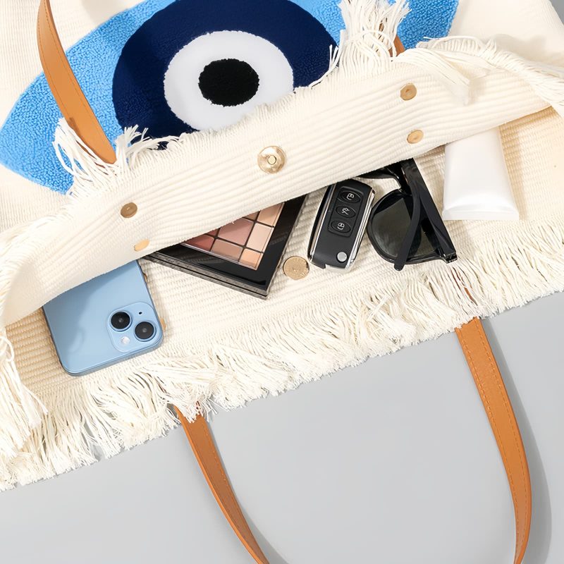 Bolsa Tote de Lona Olho Grego e Mão de Hamsá Canvas Evil Eye Hamsa Tote Bag