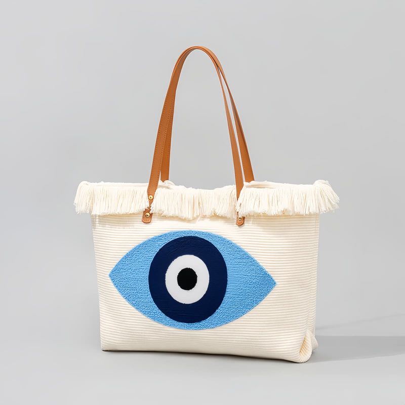 Bolsa Tote de Lona Olho Grego e Mão de Hamsá Canvas Evil Eye Hamsa Tote Bag