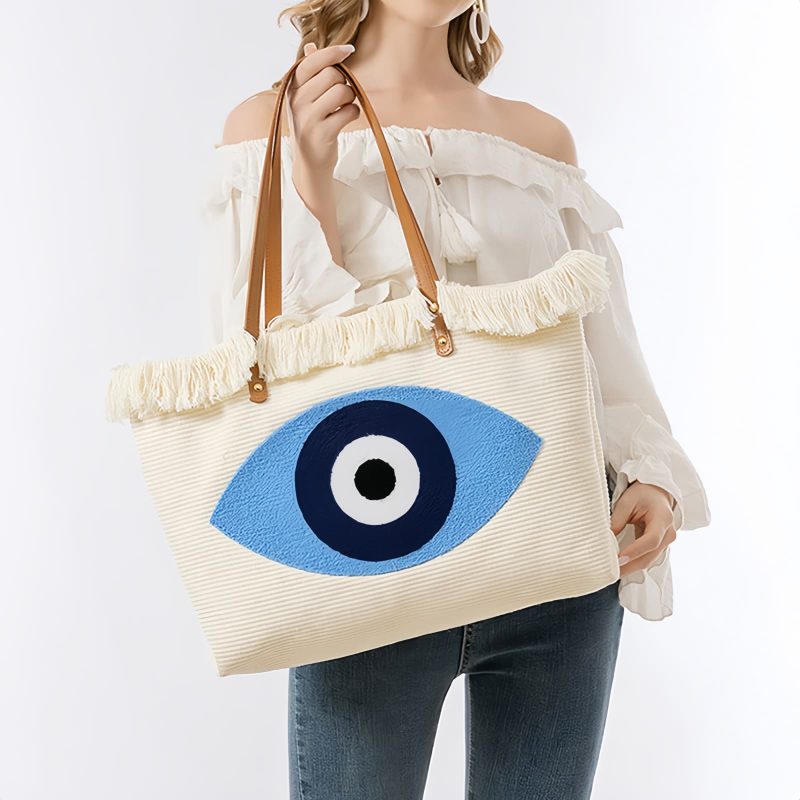 Bolsa Tote de Lona Olho Grego e Mão de Hamsá Canvas Evil Eye Hamsa Tote Bag