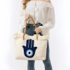 Bolsa Tote de Lona Olho Grego e Mão de Hamsá Canvas Evil Eye Hamsa Tote Bag
