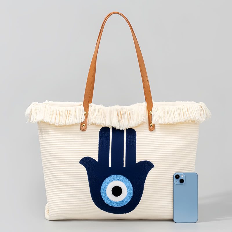 Bolsa Tote de Lona Olho Grego e Mão de Hamsá Canvas Evil Eye Hamsa Tote Bag
